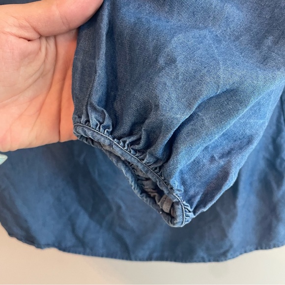 MASSIMO DUTTI Chambray Lace Balloon Sleeve Blouse - Blue Size 4 - Picture 8 of 12